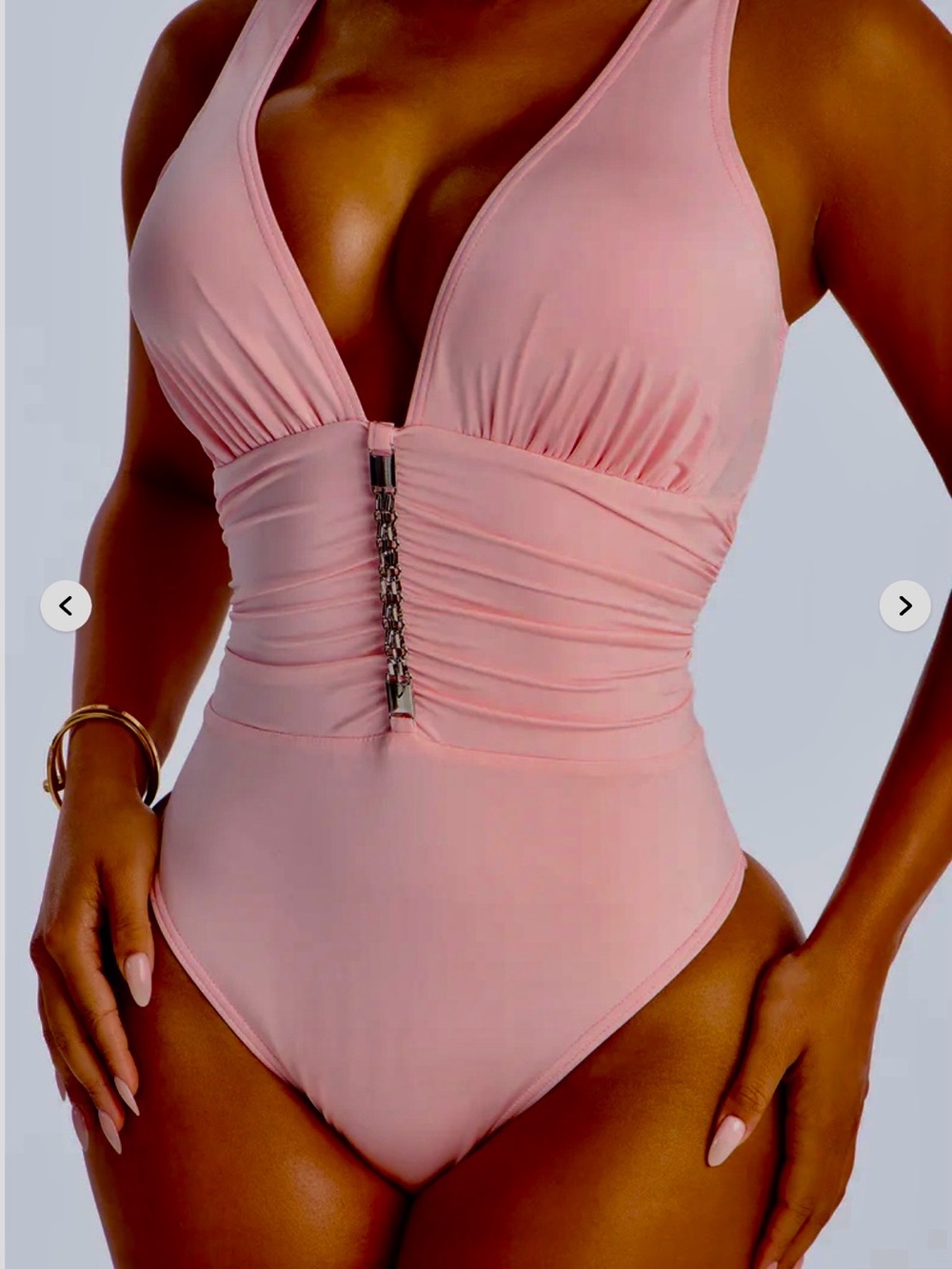 Fashion Nova Pink Plunge One-Piece Swimsuit
